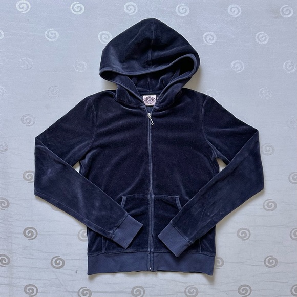Vintage Juice Couture Y2k navy purple velvet tracksuit long sleeve zip up hoodie - Picture 1 of 4